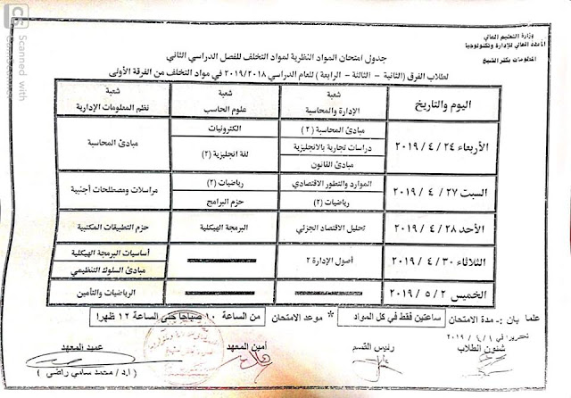 جداول امتحانات المعهد العالى للإدارة وتكنولوجيا المعلومات بكفر الشيخ الترم الثاني 2019 0%2B%25286%2529