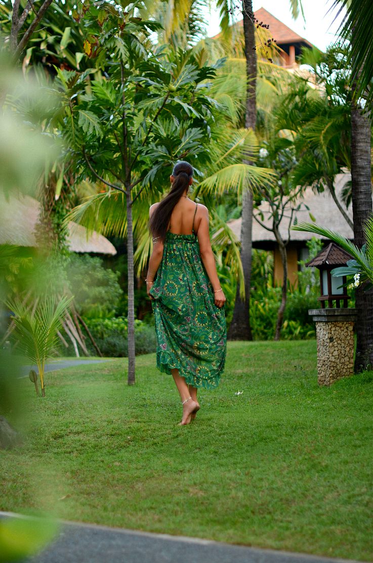 Bali, Indonesia, LookBook Store Green printed maxi dress, Coin necklace, Myca Couture, Legian Beach hotel, Flash tattoo, Tamara Chloé, TC Style Clues