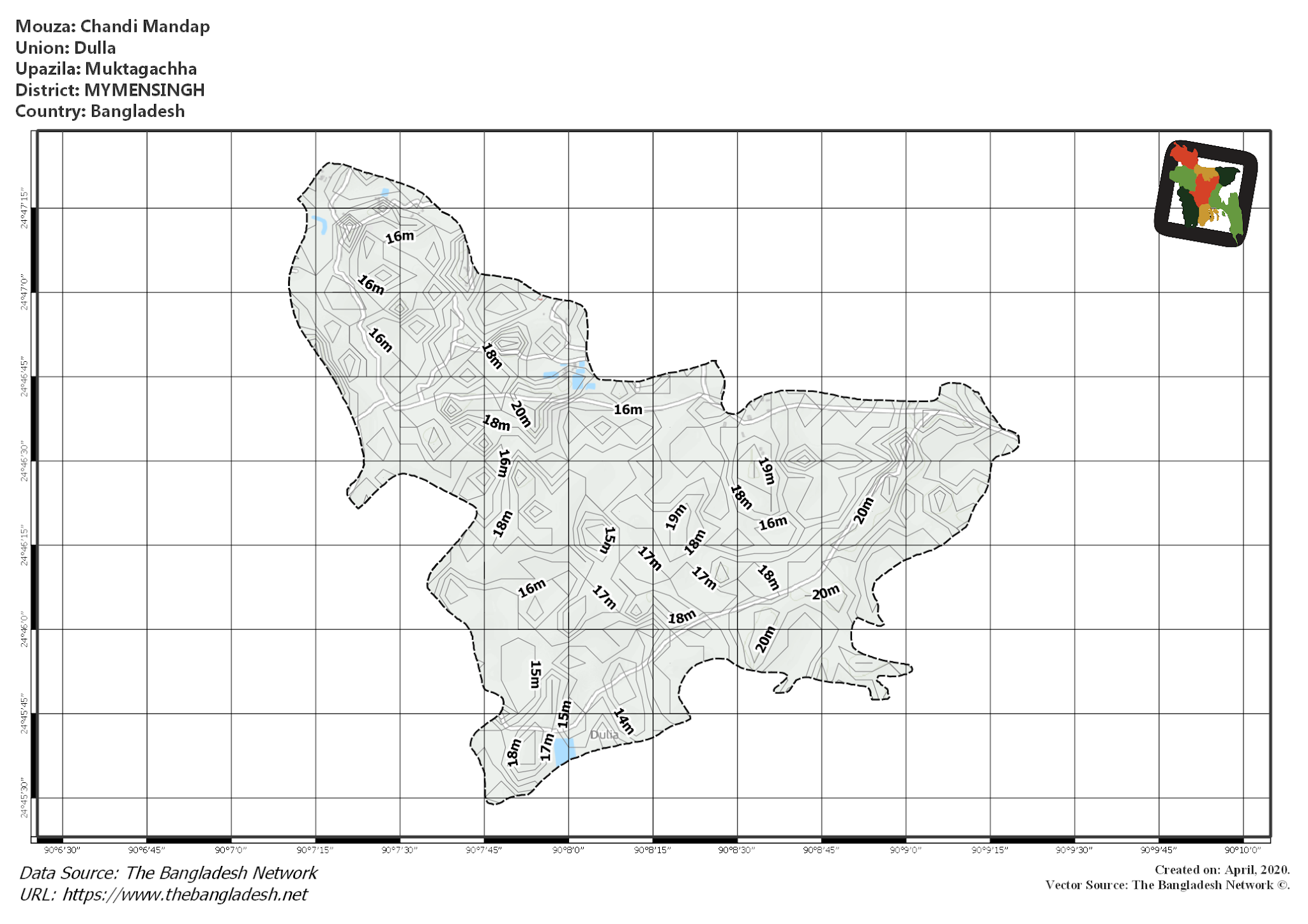 Map of Chandi Mandap Mouza of Muktagachha Upazila, MYMENSINGH, Bangladesh.
