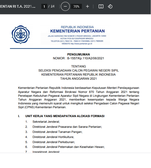 Lowongan Kerja CPNS Kementerian Pertanian Tahun 2021 - REKRUTMEN