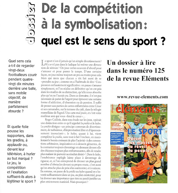 Revue Elements. Sport. Le paradoxe de la civilisation. Thibault Isabel. Krisis Diffusion.