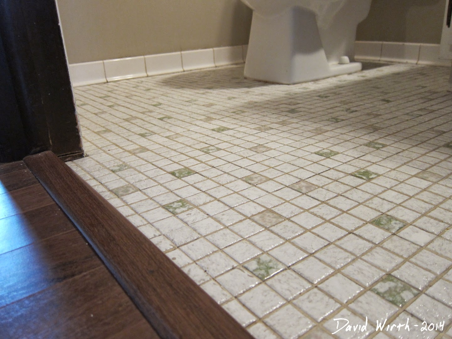 existing tile floor, demo, tile bathroom