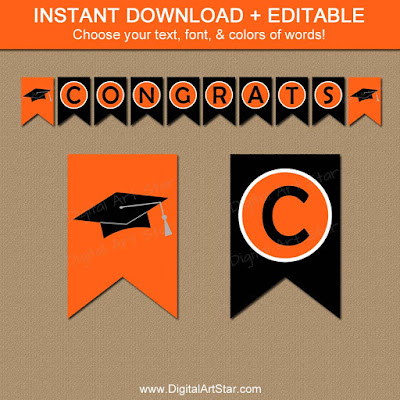 Digital Art Star Printable Party Decor Graduation Party Decorations Party Favors In Orange Graduation Banner Template