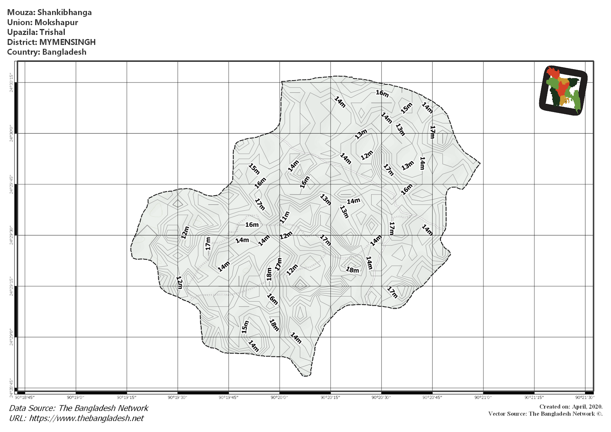 Map of Shankibhanga Mouza of Trishal Upazila, MYMENSINGH, Bangladesh.