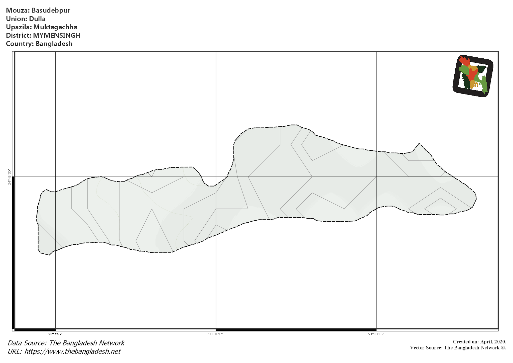 Map of Basudebpur Mouza of Muktagachha Upazila, MYMENSINGH, Bangladesh.