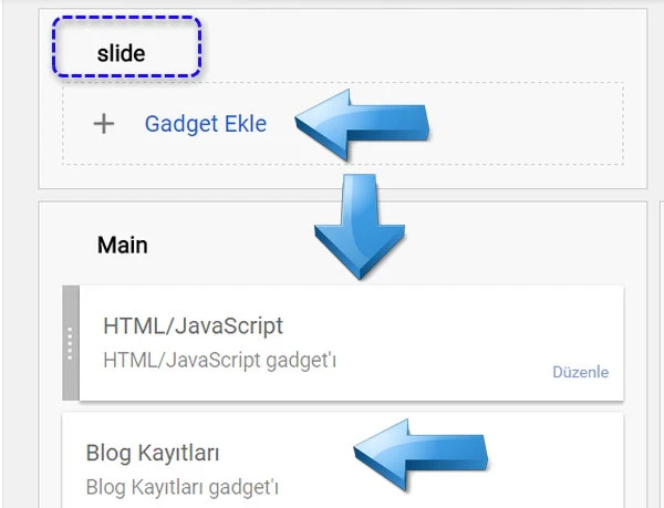Blog yerleşim alanına eklediğimiz boş gadgetimiz