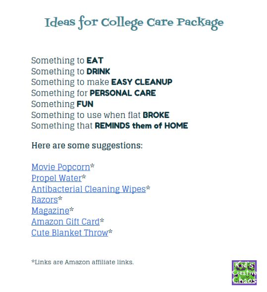 Free Printable College CARE PACKAGE list