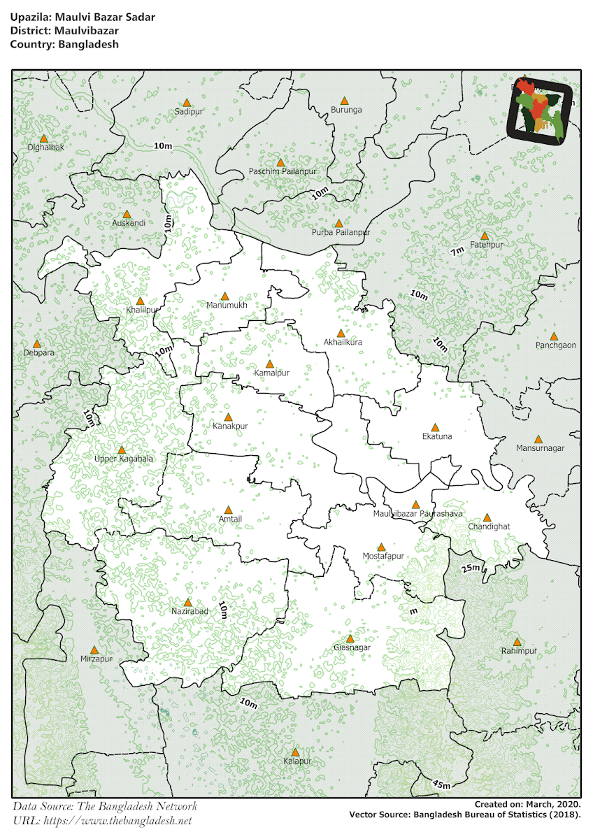 Moulvibazar Sadar Upazila Elevation Map Moulvibazar District Bangladesh