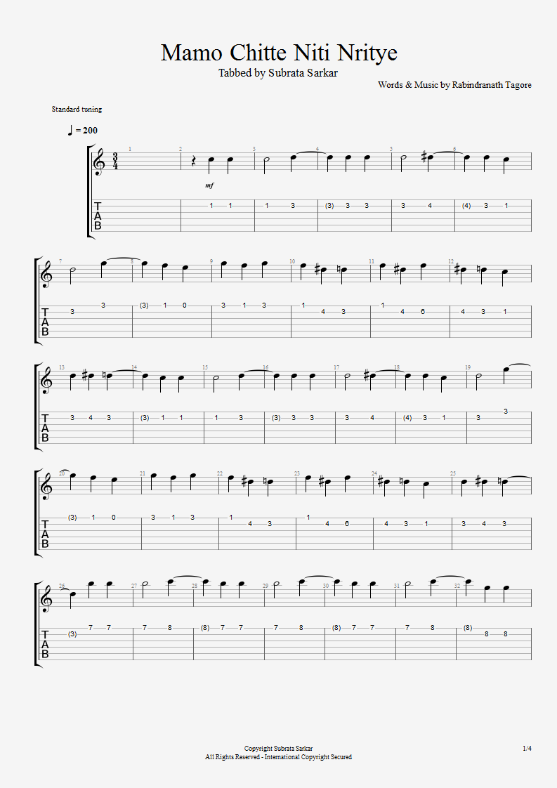Guitar Chord Tab Lyric And Tutorial Mamo Chitte Niti Nritye Guitar Cover With Tab And Backing Track mamo chitte niti nritye guitar cover