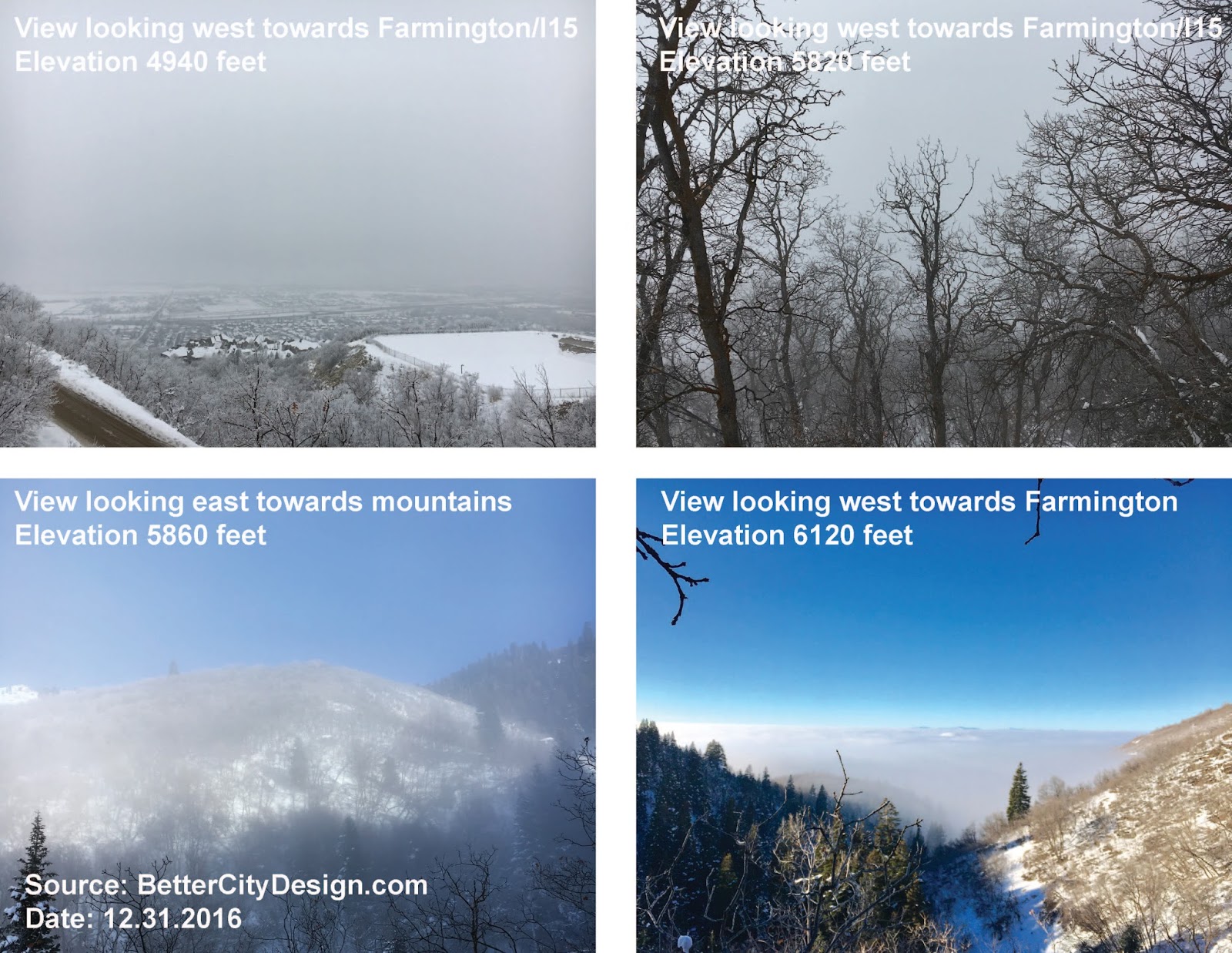 Utah's winter inversion pictures and different elevations and discussions on solutions