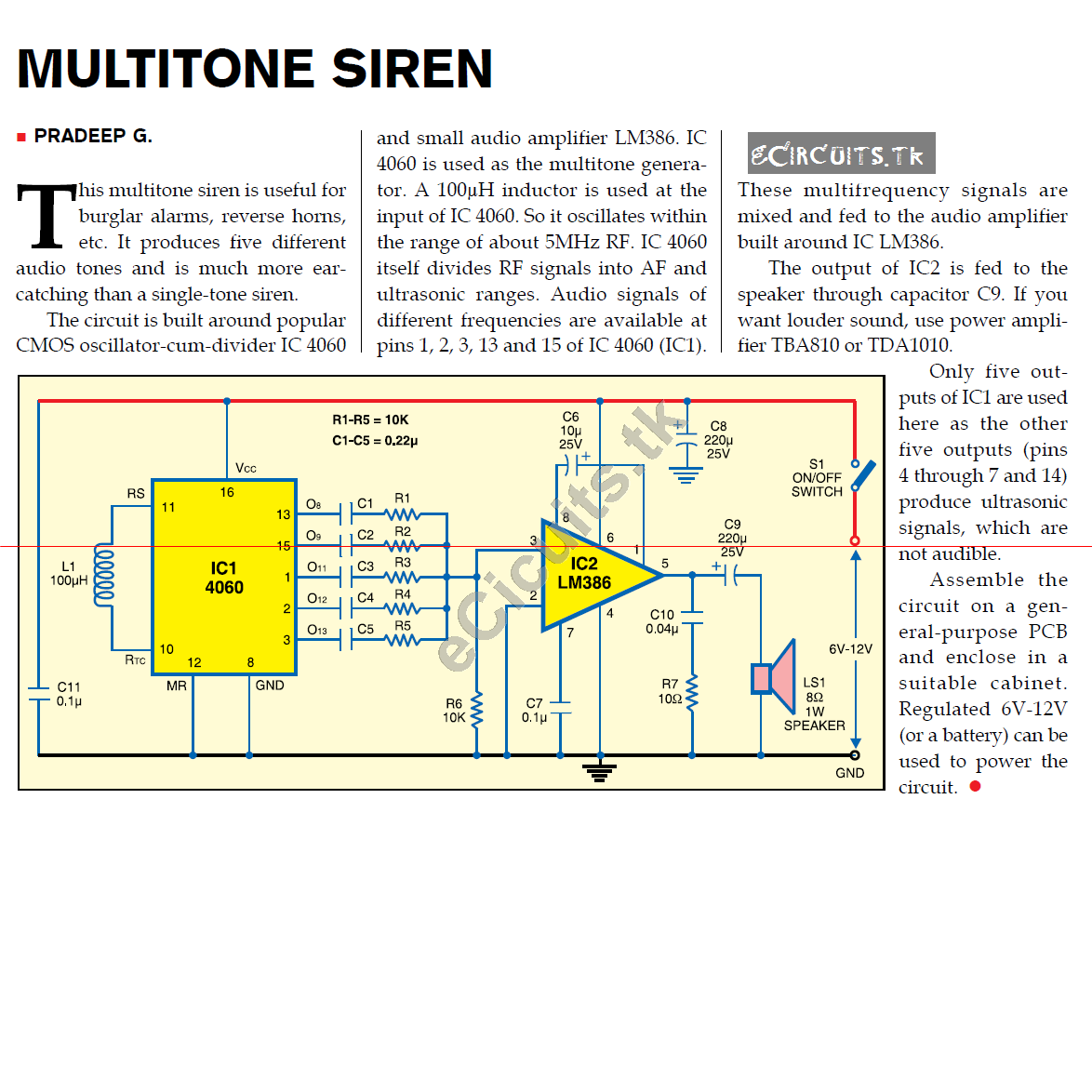 Multi tone Siren ~ Electronics Circuits For You