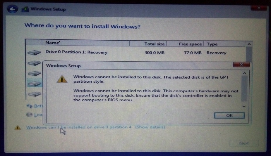cannot install windows on gpt cannot install windows on gpt