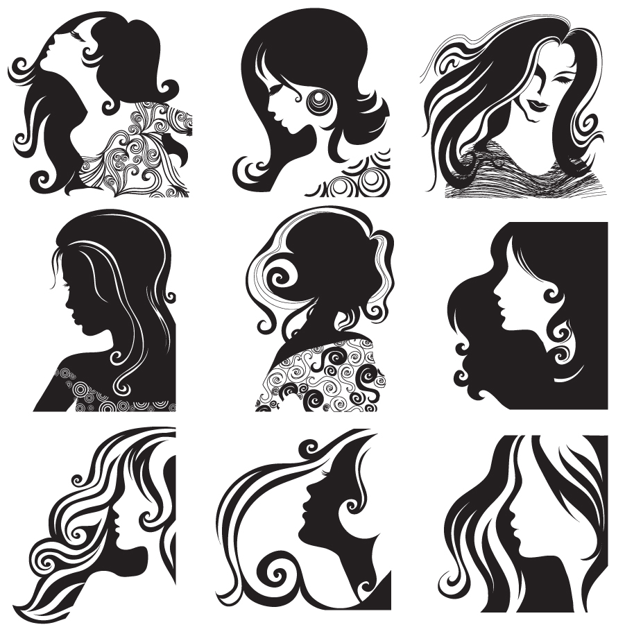 長い髪の女性のシルエット long hair women fashion silhouette イラスト素材 ai eps イラストレーター