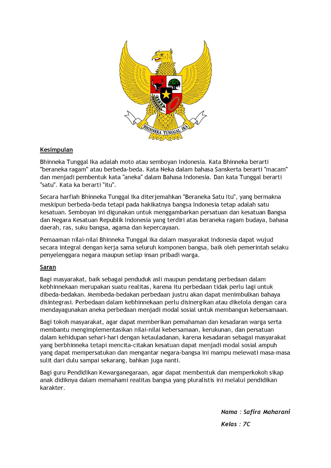 Makalah Bhinneka Tunggal Ika Singkat 1 Lembar Ngetik Pedia