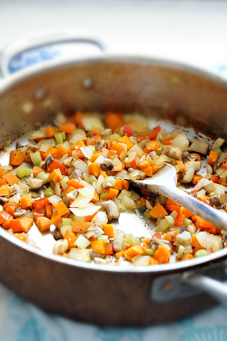 Mushroom and vegetable lentil loaf recipe Mushrooms, carrots, celery, and onion get sauteed before going into a vegan meatloaf made of lentils.