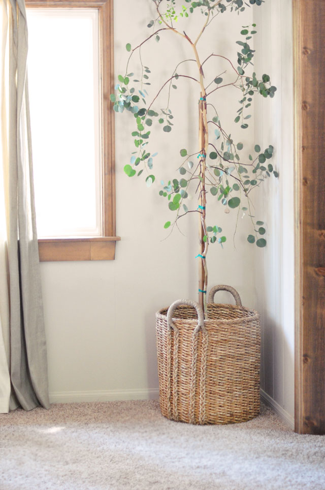 living room decorating ideas, indoor tree in basket