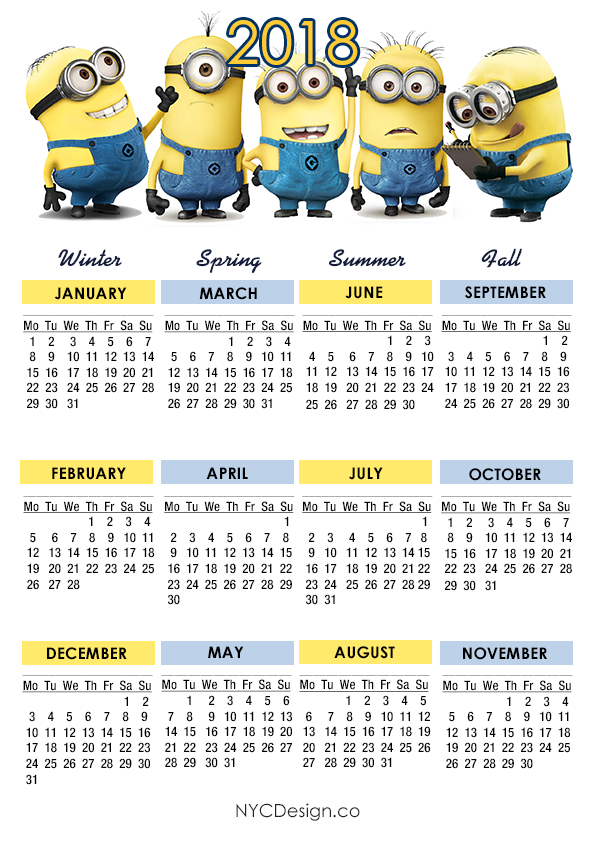 year at a glance calendar 2018