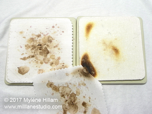 Burnt felt pad and cotton liner from a Microfleur microwave flower press