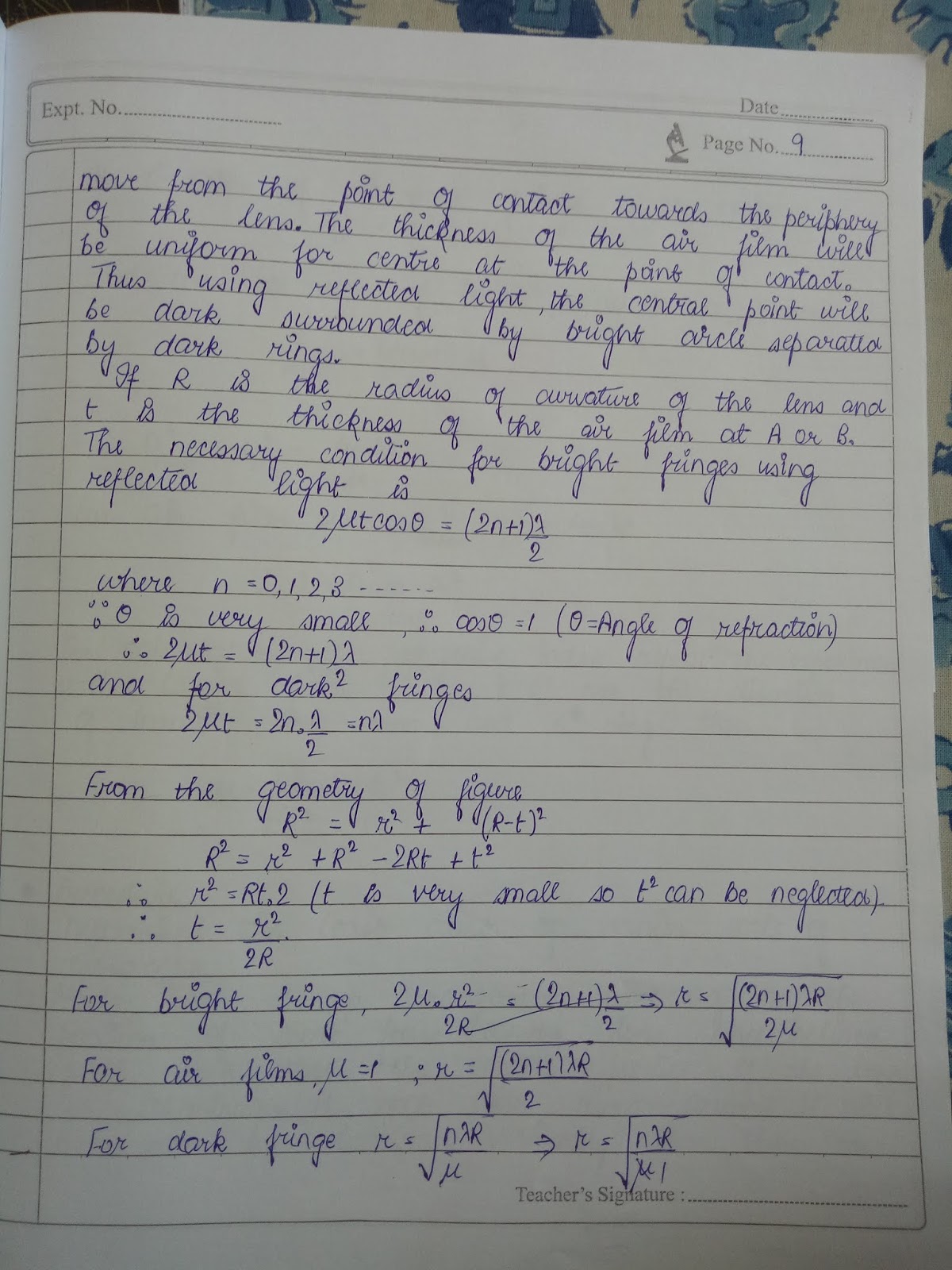 Wavelength using Newton's Ring Method.