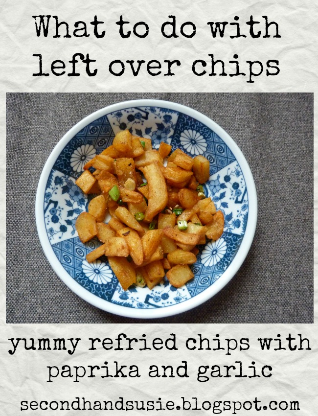 My favourite way to eat left over chips. By UK vegan blogger secondhandsusie.blogspot.com #veganblogger #ukveganblogger #loveyourleftovers #chips #vegancooking