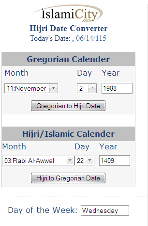 Tarikh lahir mengikut kalendar Islam