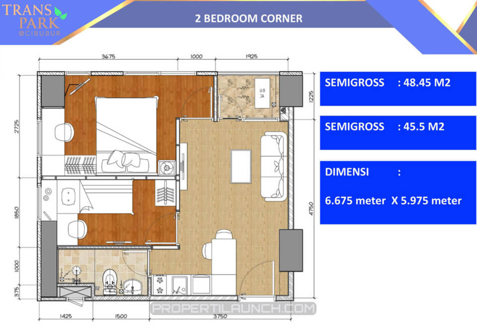 Tipe 2 BR Sudut Apartemen Trans Park Cibubur