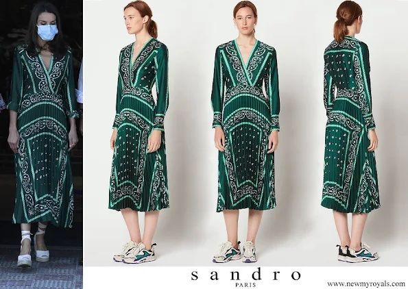 Queen Letizia wore Sandro long dress with scarf prints