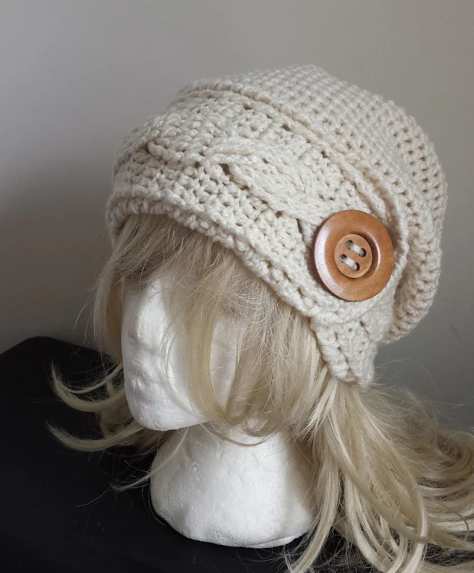 Crochet Cable Beanie with Big Button Pattern FREE