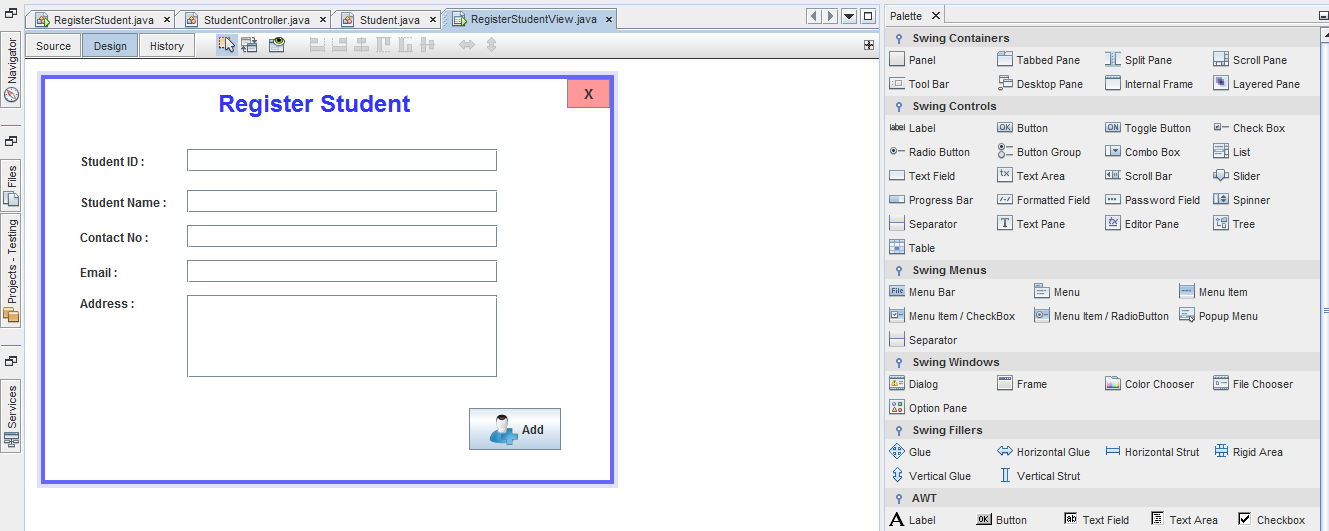 Student Registration form(GUI) with MySQL ~ ProjectsLanka.com