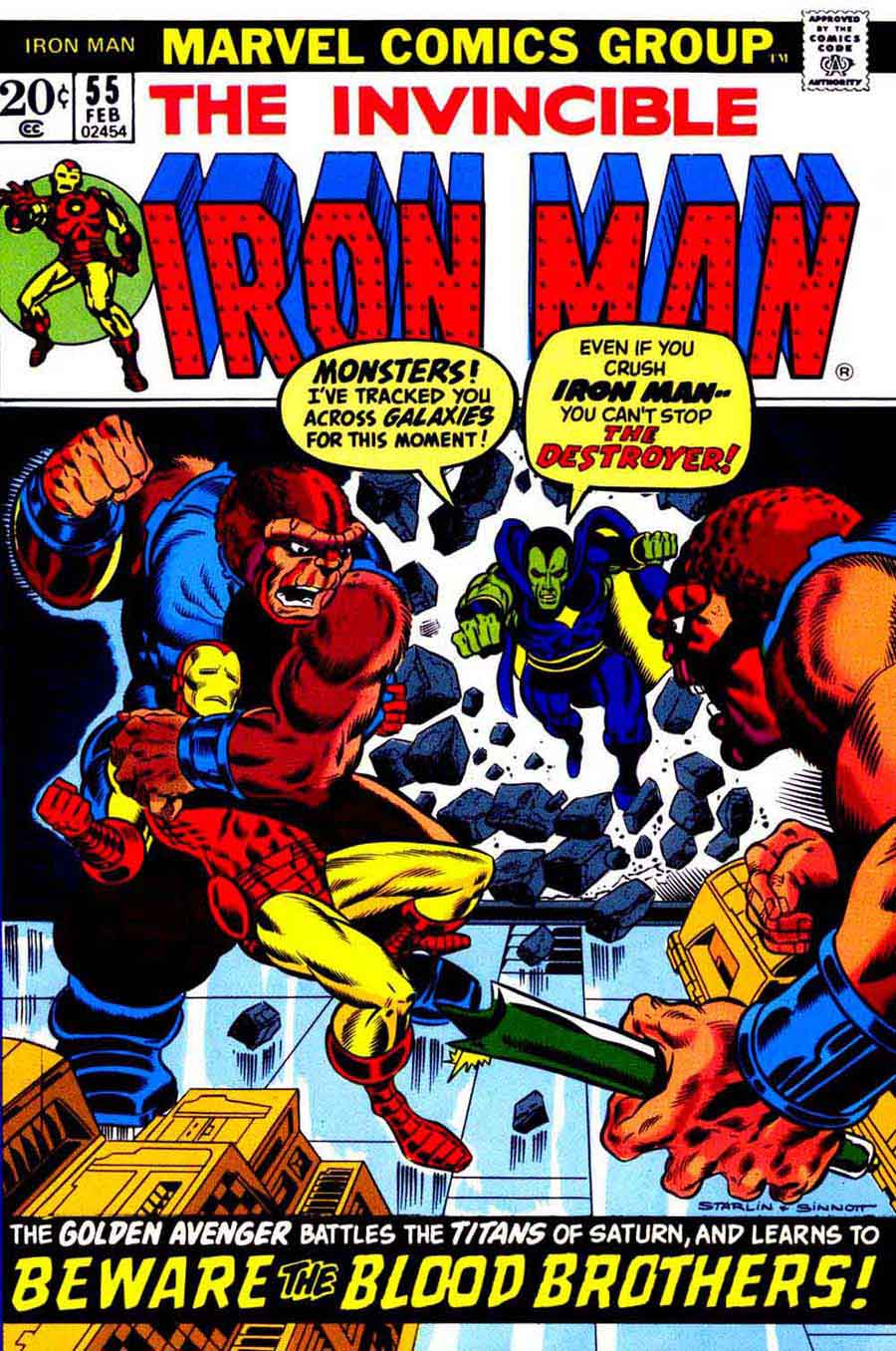 Iron Man #55 marvel key issue key 1970s bronze age Jim Starlin comic book cover - 1st appearance Thanos, Drax the Destroyer