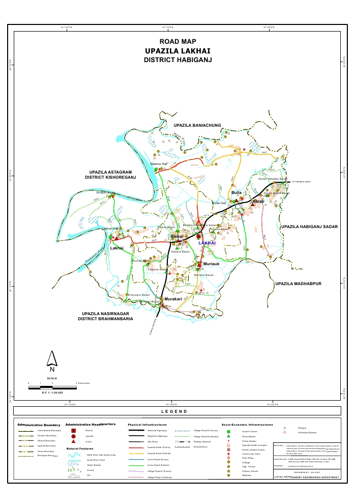 Lakhai Upazila Road Map Habiganj District Bangladesh