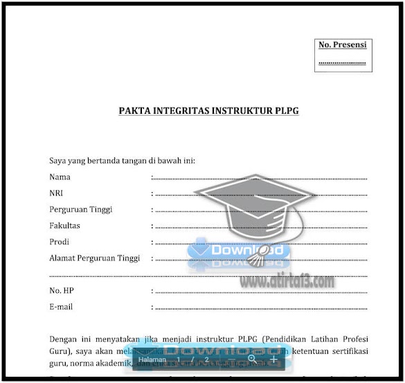 Contoh Format Pakta Integritas Pelatih Plpg Format Words.Doc
