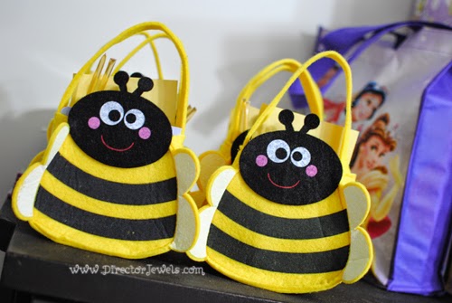 Bee Favor Bags. Disney Winnie the Pooh Birthday Tea Party Decorations and Theme for Toddlers. 2nd Birthday Party Ideas. Come to tea with Piglet, Eeyore, Rabbit, Owl, Christopher Robin.
