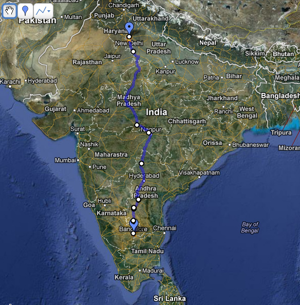 Distance from hyderabad to delhi by road