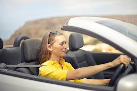 woman driving, summer, convertible