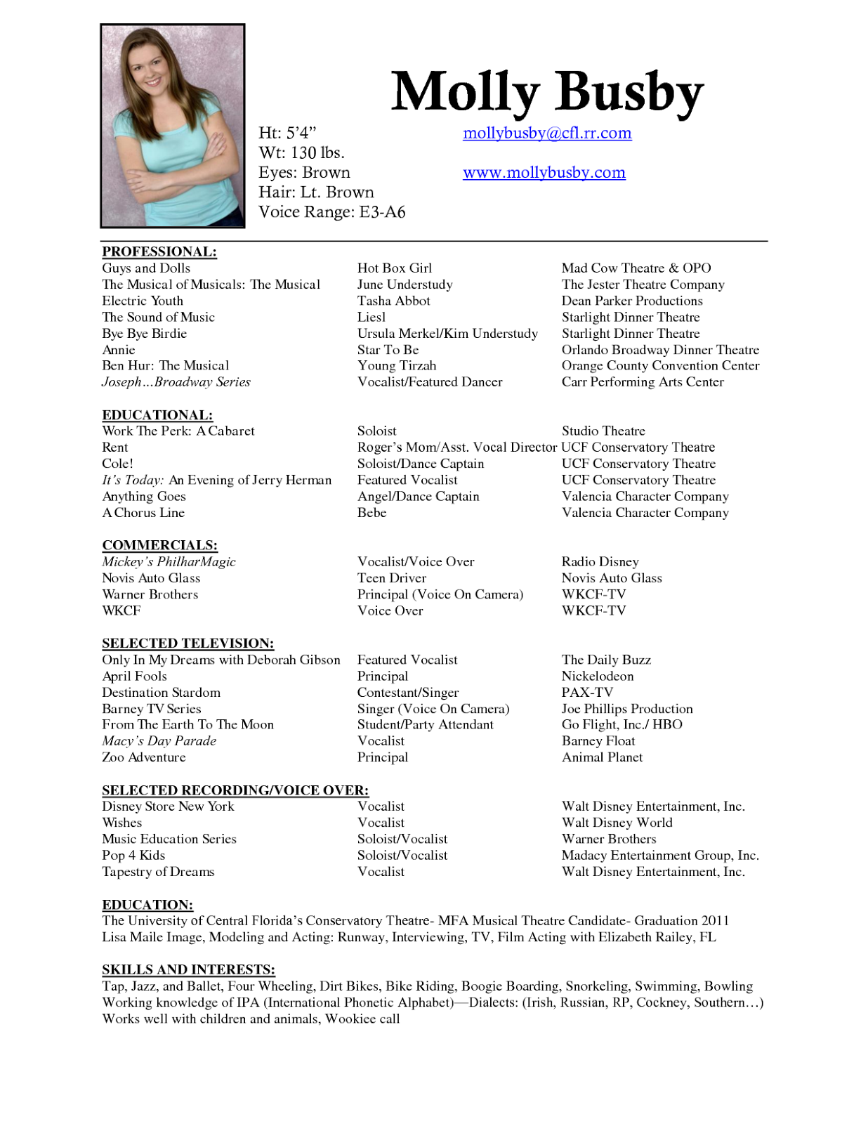 Sample of child acting resume - Musician%20Resume%20Sample%204 