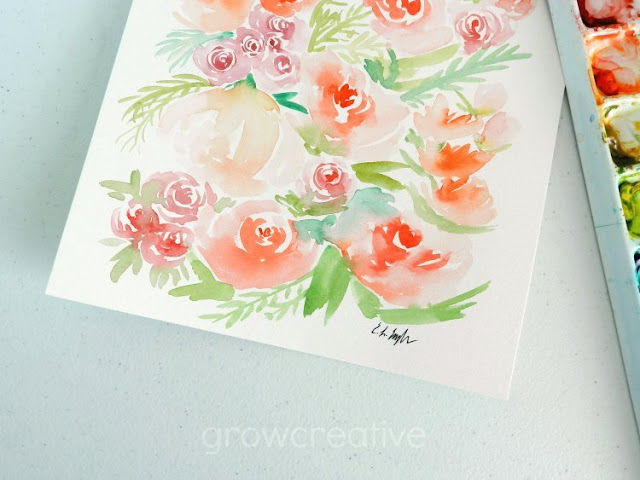 Original Watercolor Flower Painting: "Peaches and Pink" by Elise Engh