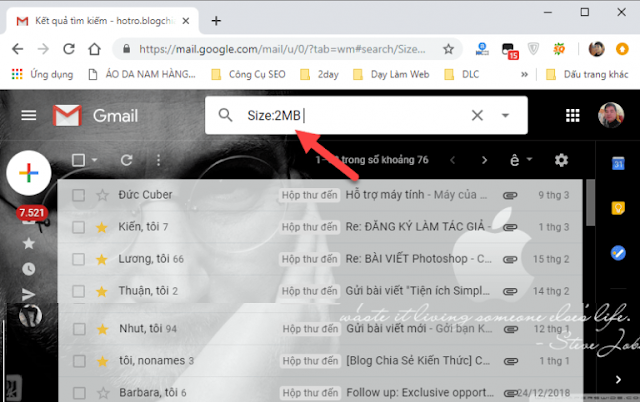 Cách tìm lọc và xóa file dung lượng lớn trên Gmail
