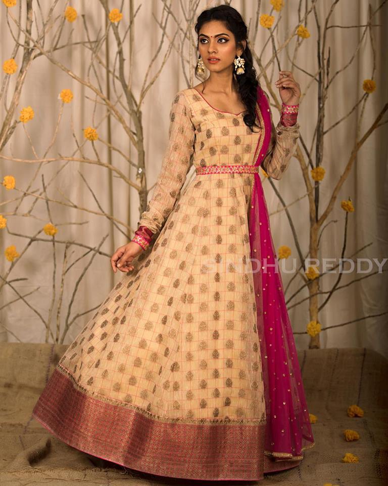 Buy Yellow Saree Dress With Georgette Puffy Sleeves Online - Aurelia