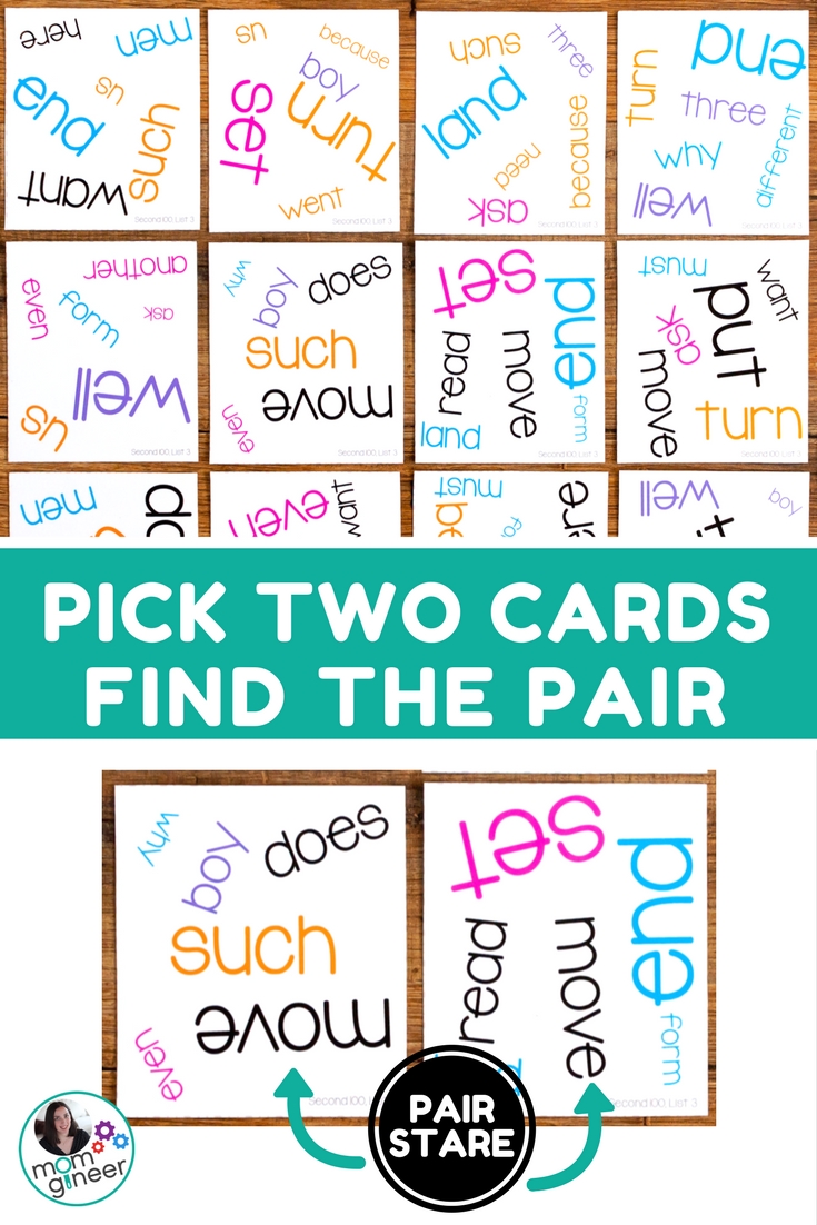 Pair Stare Games for Sight Words, Mathematics, and Visual