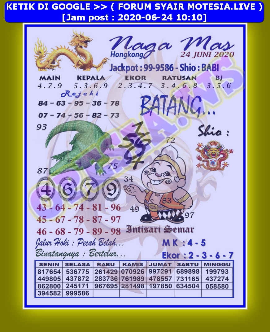 Syair Hk Mbah Semar 24 Juni 2020
