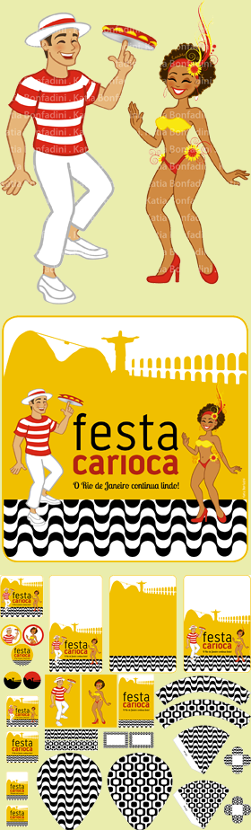 Ilustração, identidade visual do evento e kit digital para a FESTA CARIOCA