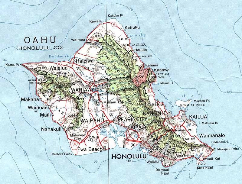 Hawaii map oahu Large Oahu