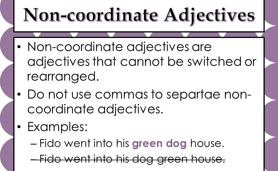 Coordinate Adjectives And Non Coordinate Adjectives Worksheet