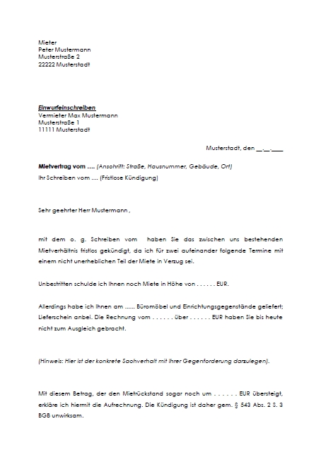 Vorlage Kundigung Mietvertrag Tipss Und Vorlagen