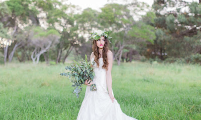 Bridal Photoshoot Inspiration - Floral crown, vintage style props and bold lip colour