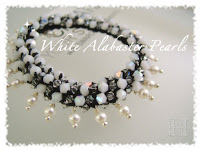White Alabaster Pearls Crochet Bangle