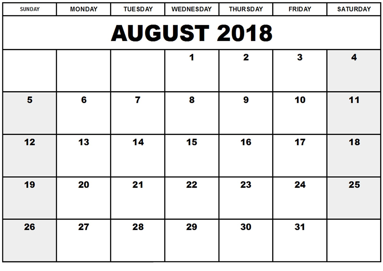 August 2018 Calendar Template 2