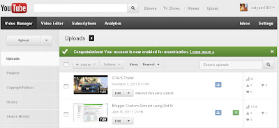 Adsense enabled in Youtube 