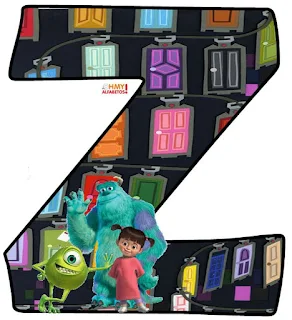 Alfabeto de Mike, Sully y Boo con las Puertas de Monsters S. A. 